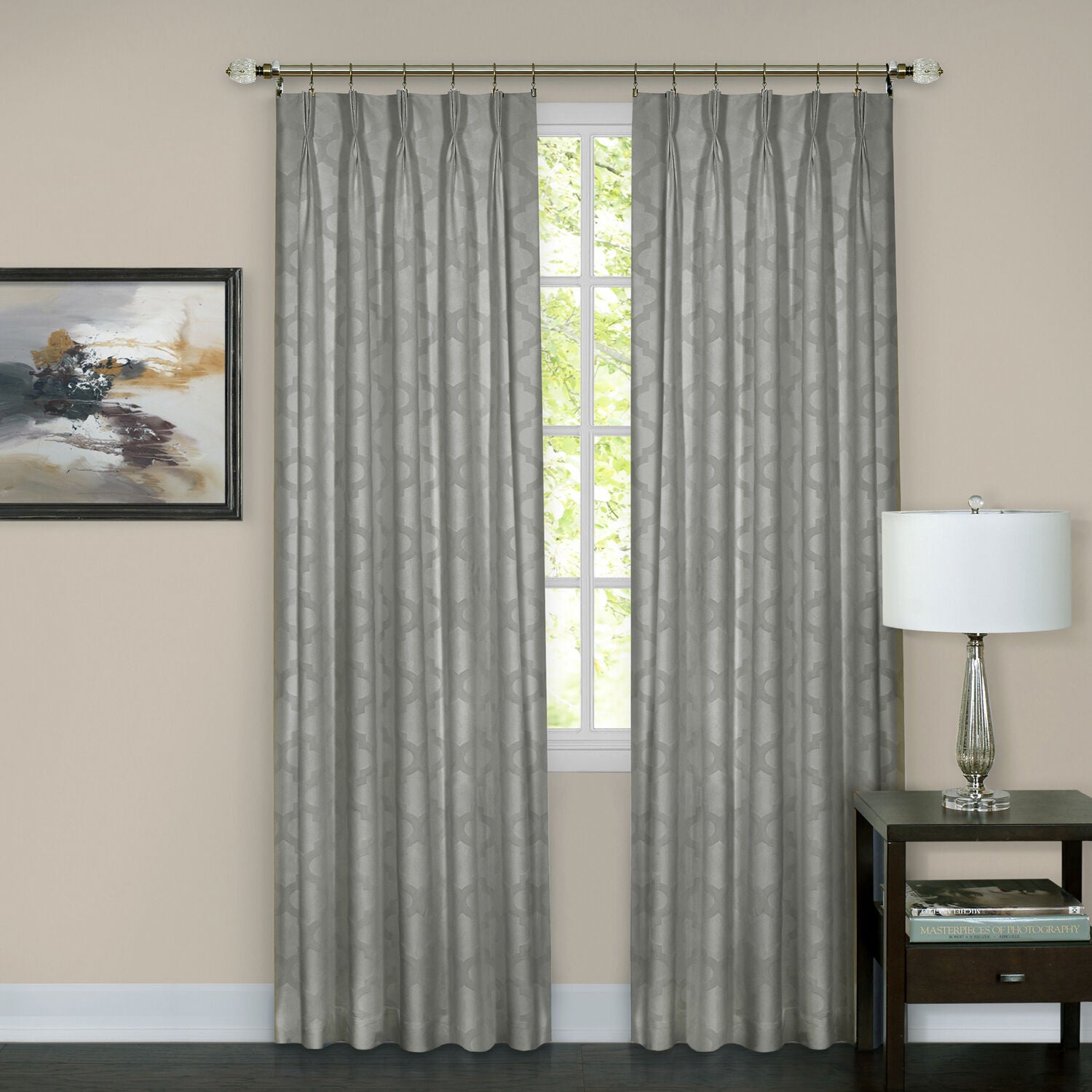 Windsor Pinch Pleat Window Curtain Panel, SILVER, hi-res image number 0