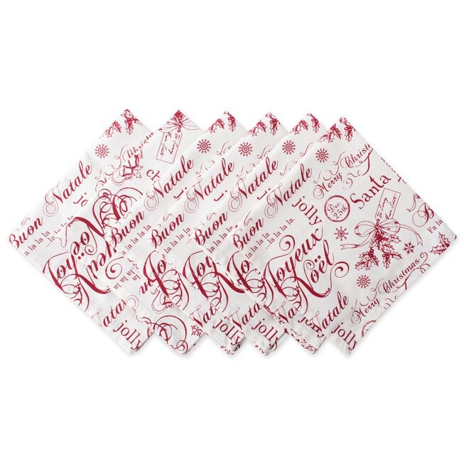 Vintage Christmas Print Napkin, Set of 6, RED, hi-res image number null