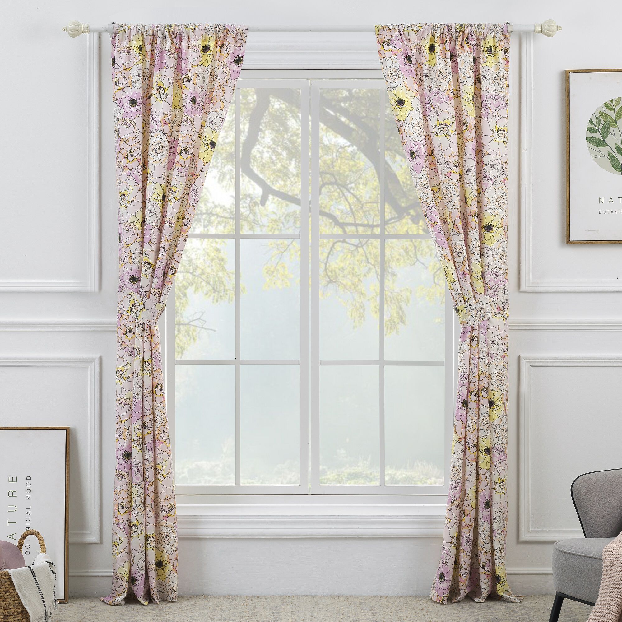 Misty Bloom Window Curtain Panels, Set of 2, 84 inches, PINK, alternate image number 3