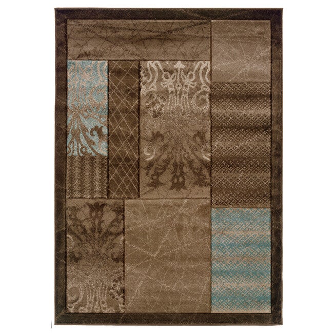 Milan Brown/Black 5'X8' Area Rug, BROWN BLOCK, hi-res image number 0