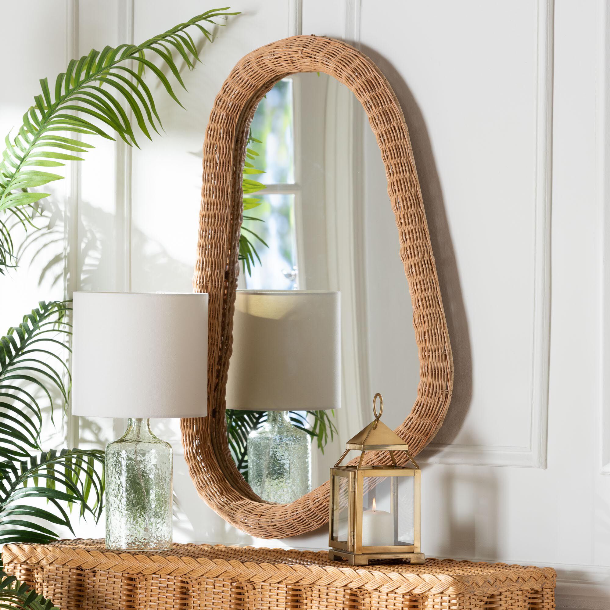 Ulrica Natural Rattan Wall Mirror, HONEY, hi-res image number 0