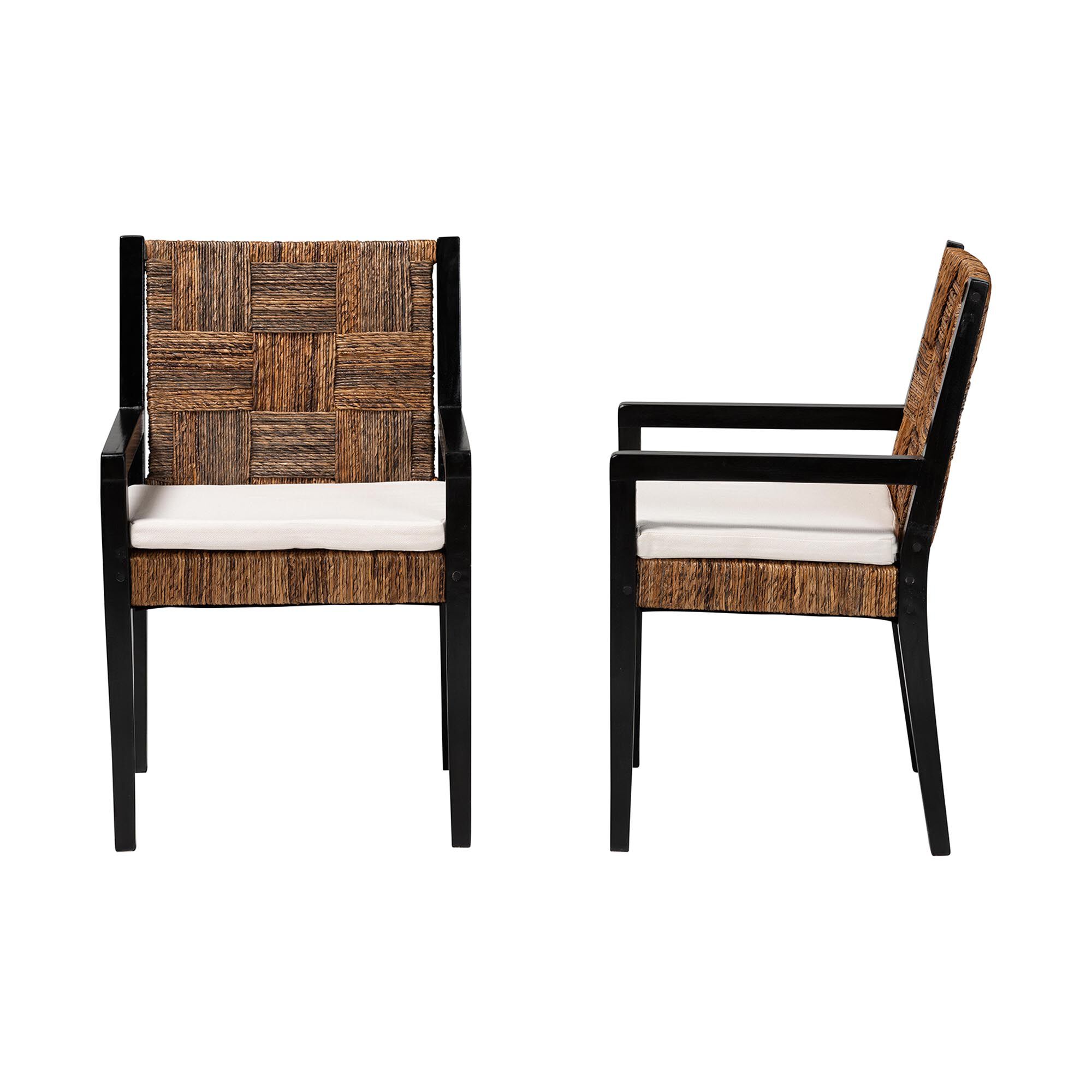 Side and angle views of seagrass armchairs showing armrest