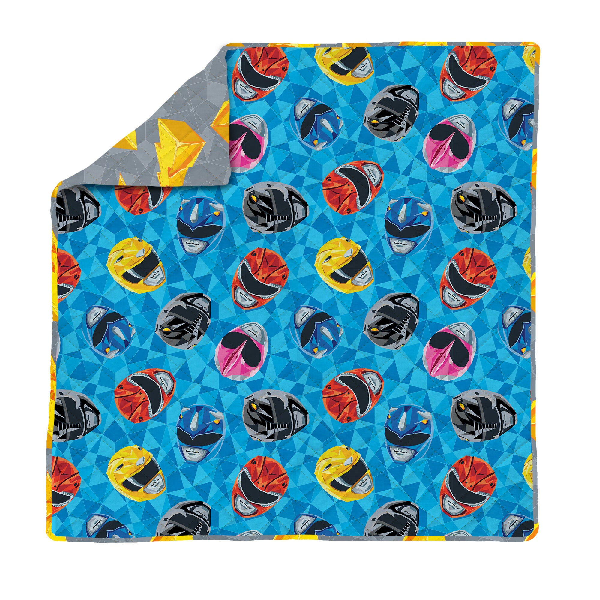Power Rangers Geo Power Full/Queen Quilted Blanket 90x90 inches, BLUE, hi-res image number 0