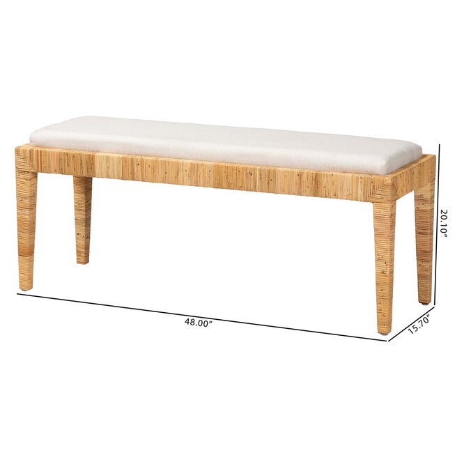 Sofia Modern Bohemian Natural Brown Rattan And Mahogany Wood Bench, , alternate image number null