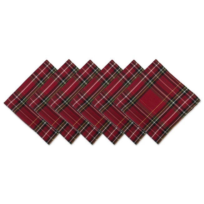 Holiday Metallic Plaid Napkin, Set of 6, RED, hi-res image number 0