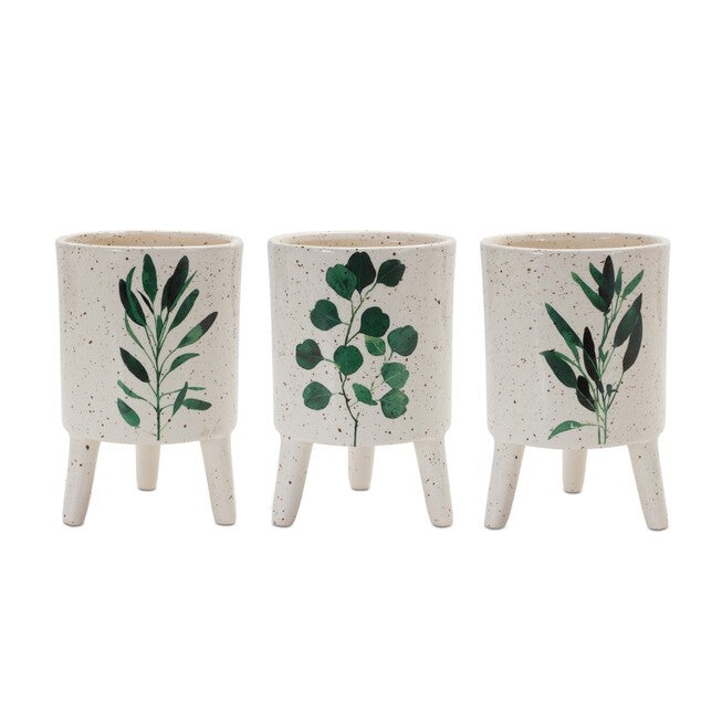 Pot (Set of 3) 4 inchesD x 6 inchesH Dolomite, WHITE/GREEN, hi-res image number null