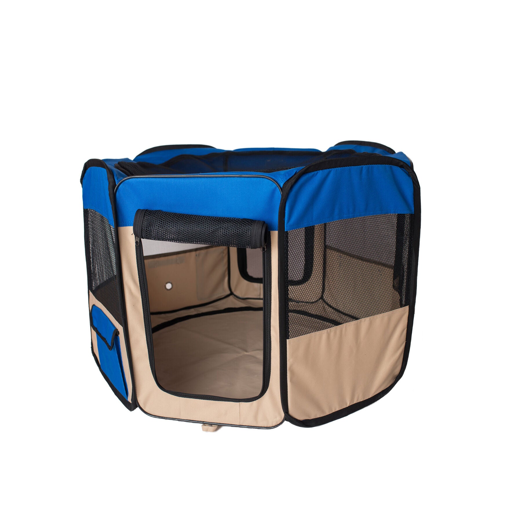 Portable Pet Dog Kitten Playpen In Blue And Beige Combo, , alternate image number 3