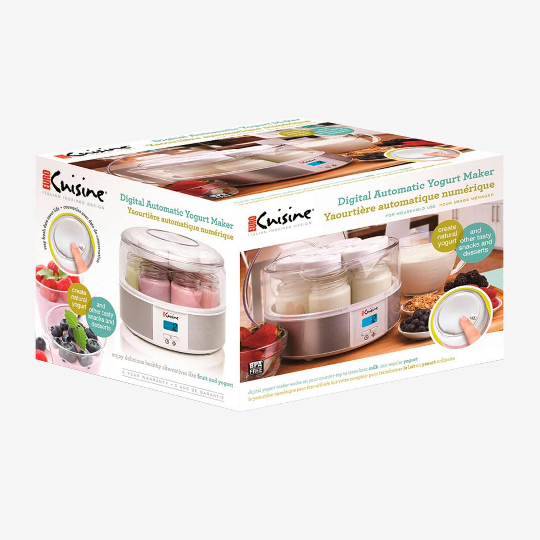 Euro Cuisine Electric Digital Automatic Yogurt Maker with 7 Glass Jars, , on-hover image number 1