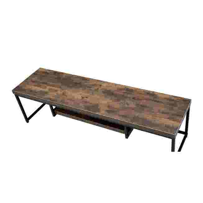 TV stand with wooden top and metal frame