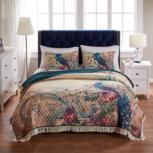 Eden Peacock Quilt and Pillow Sham Set, ECRU, hi-res image number 0