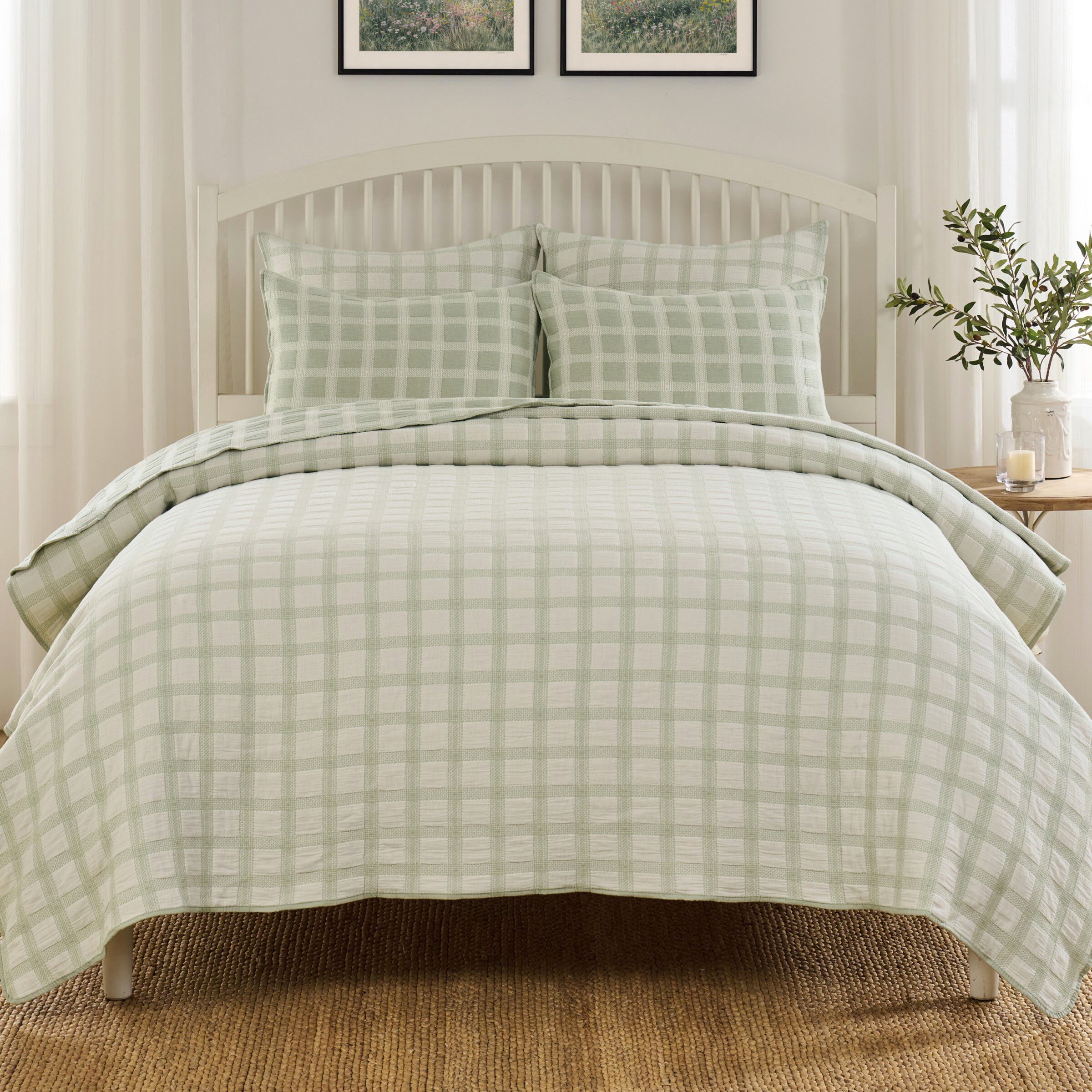 Millhouse 100% Cotton Classic Plaid Coverlet Set, SAGE, alternate image number 1
