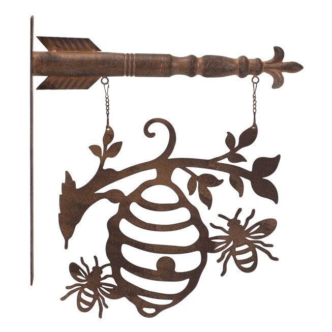 Bumble Bee Hive Garden Sign 15.5 inchesH, BRONZE, hi-res image number null
