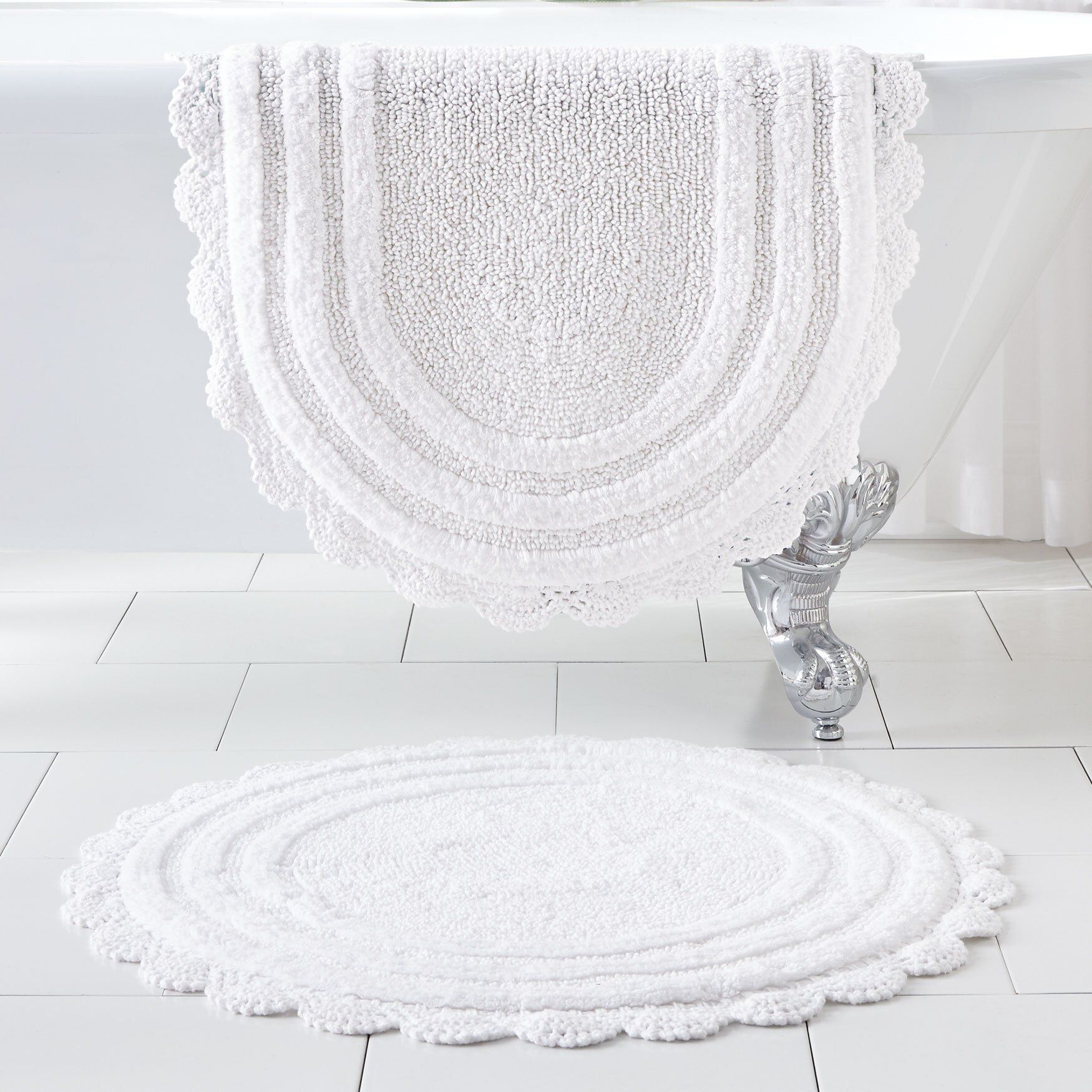 Oval Crochet Bath Rug, WHITE, hi-res image number 0