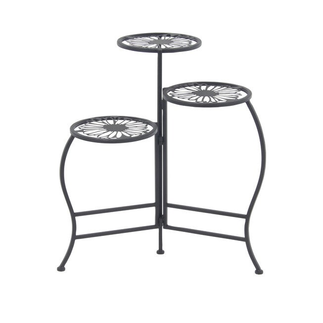 Set Of 3 Black Metal Traditional Plantstand, BLACK, hi-res image number 0