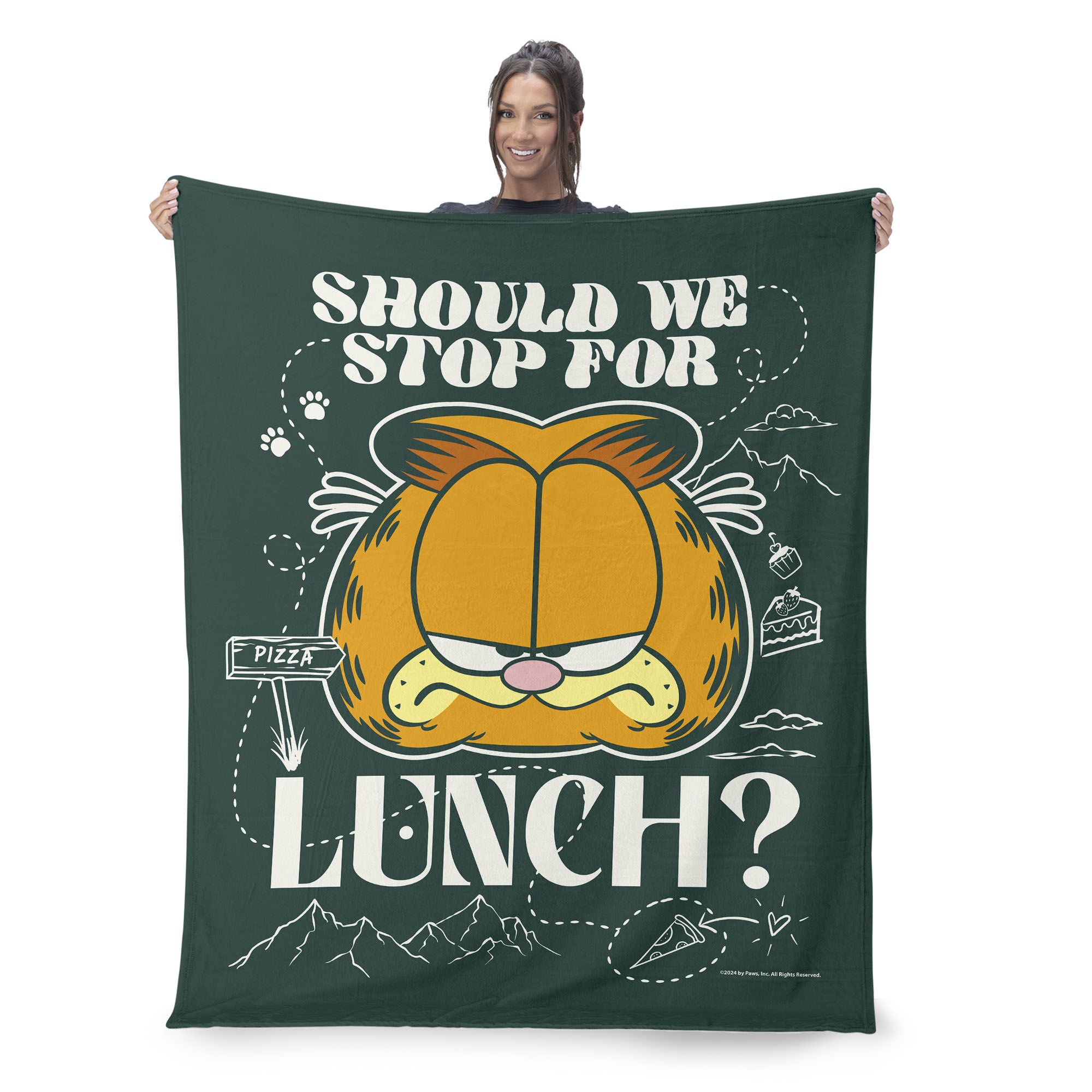 Nickelodeon Garfield Stop For Lunch Silk Touch Sherpa Throw Blanket 50x60 Inches, GREEN, on-hover image number 1