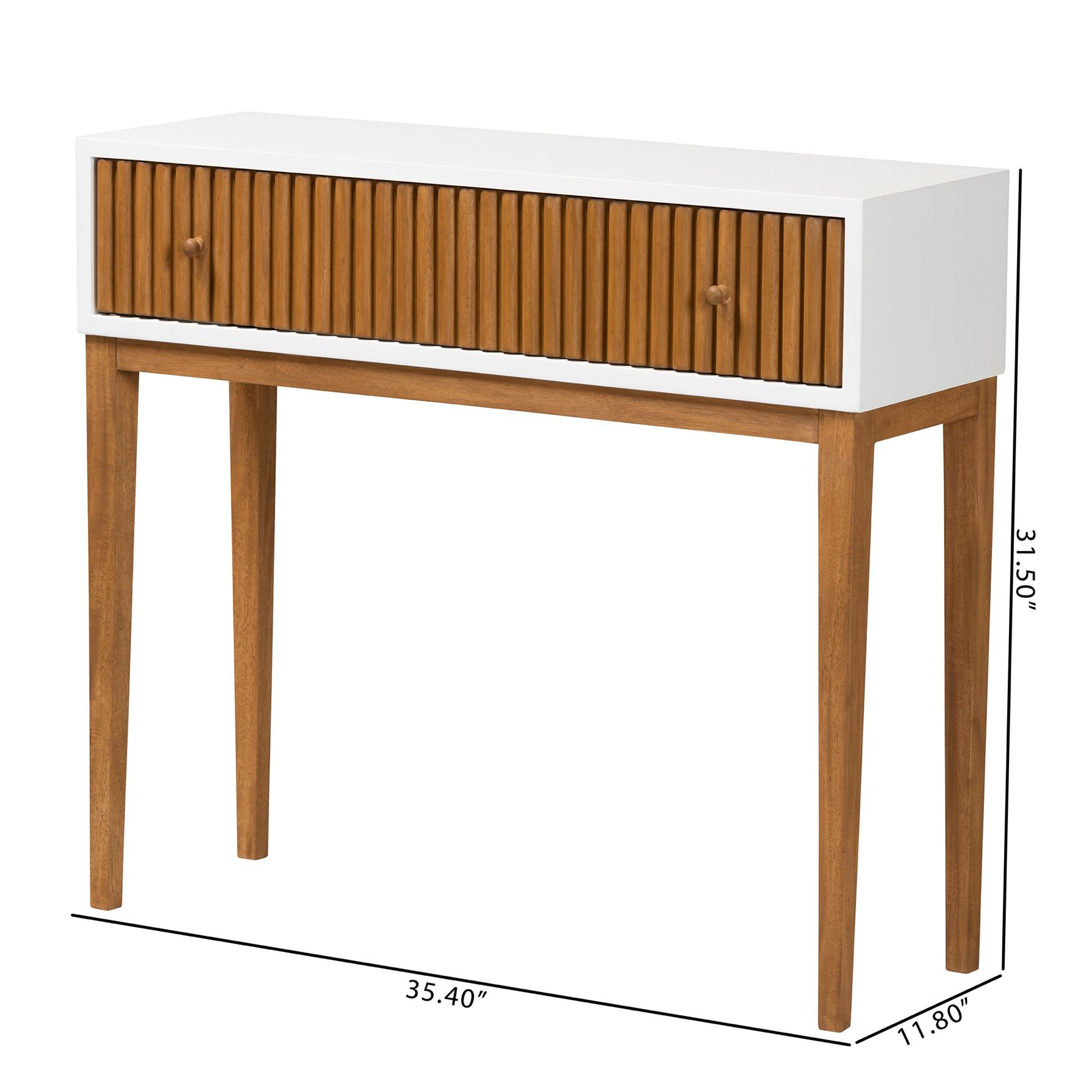 Odile Mid-Century Modern Two-Tone Natural Brown And White Bayur Wood 1-Drawer Console Table, , alternate image number 9