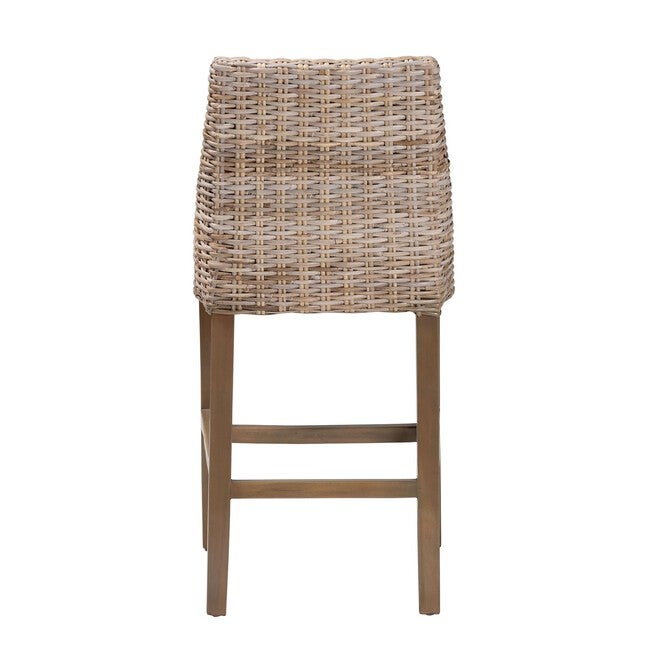 Toby Modern Bohemian Grey Kubu Rattan And Rustic Taupe Finished Mahogany Wood Counter Stool, , alternate image number 3