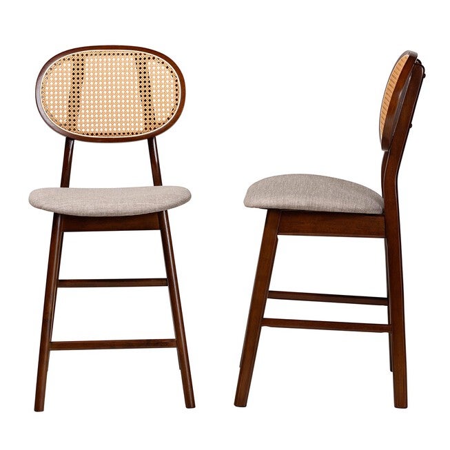 Darrion Mid-Century Modern Grey Fabric And Walnut Brown Finished Wood 2-Piece Counter Stool Set, , alternate image number null