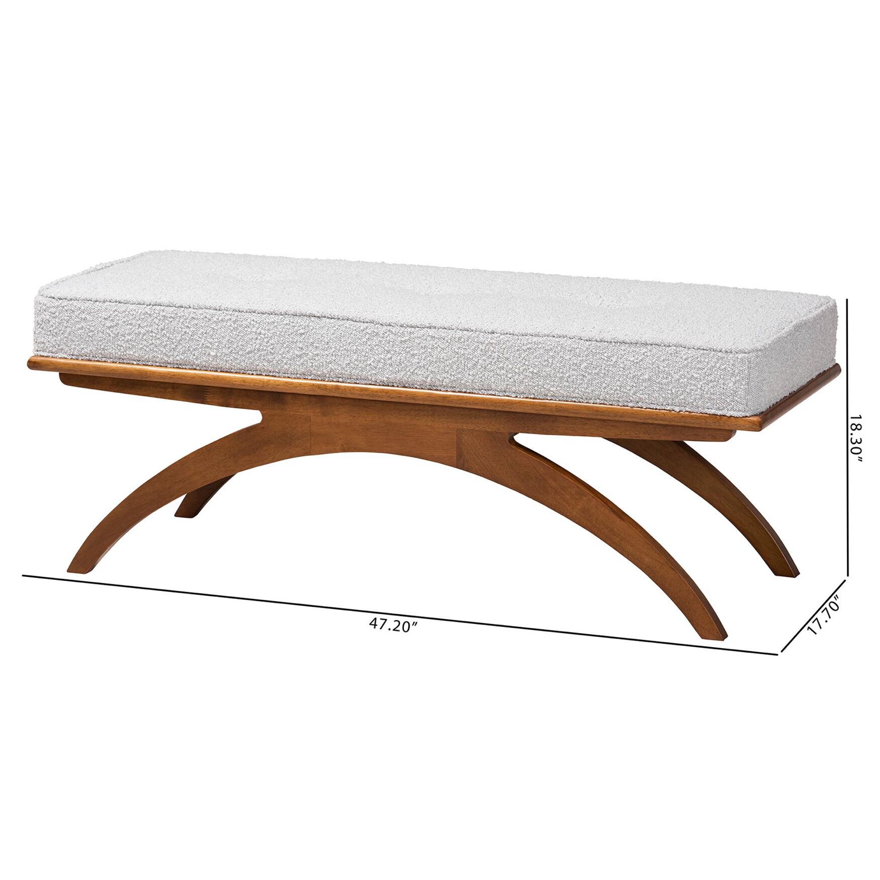 Orella Japandi Cream Boucle Fabric And Walnut Brown Finished Wood Bench, , alternate image number 12