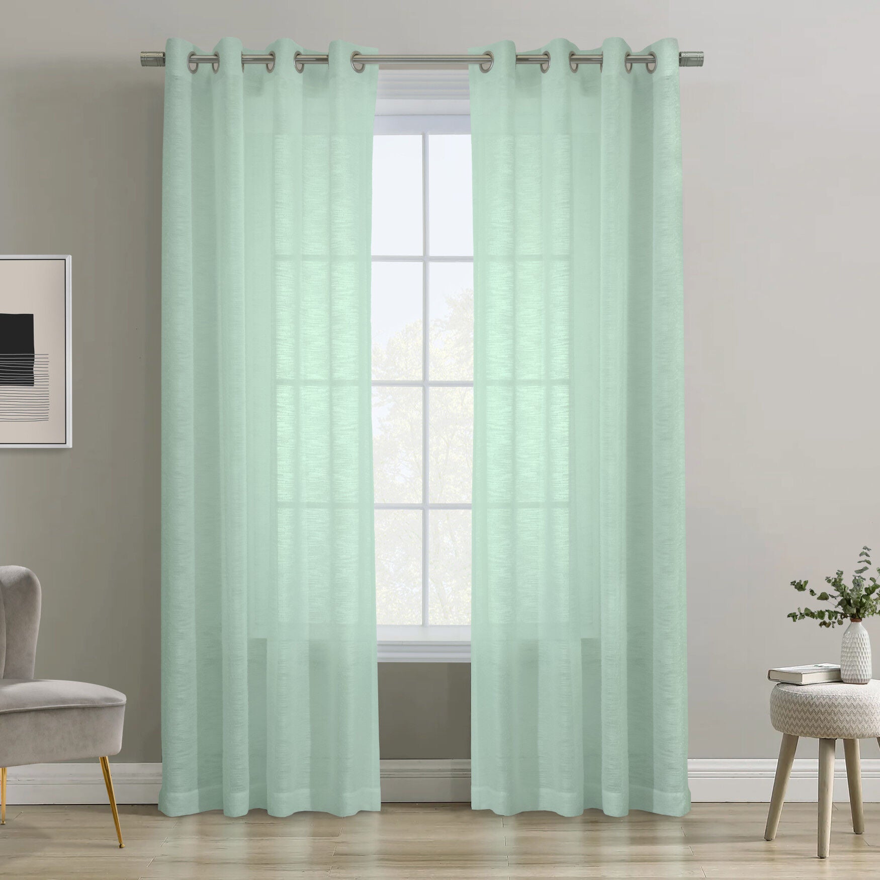 Boucle Sheer Grommet Curtain Panel, SURF SPRAY, hi-res image number 0