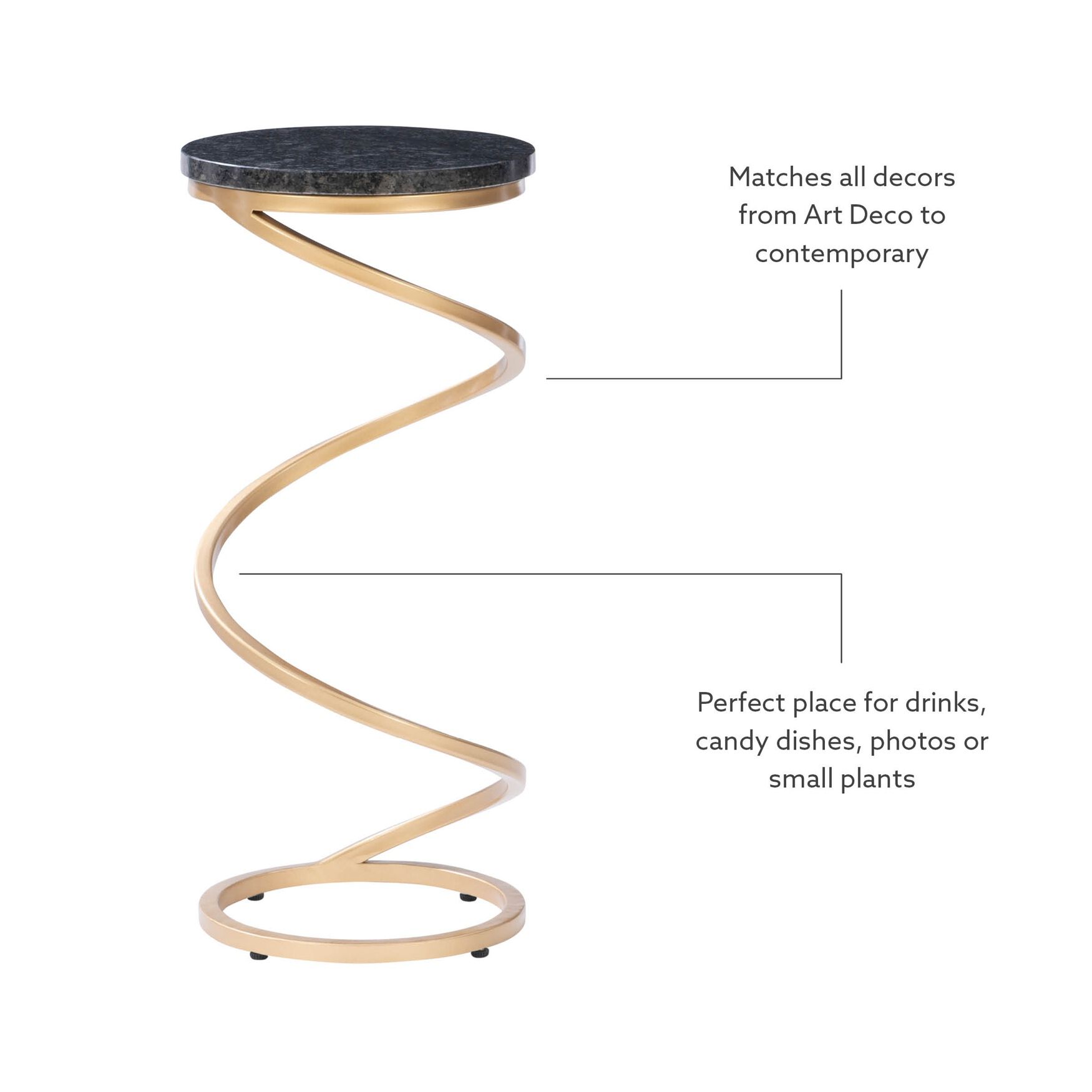 Gigi Spiral Black Granite Drink Table Accent Tables (Including End Tables), , alternate image number 5