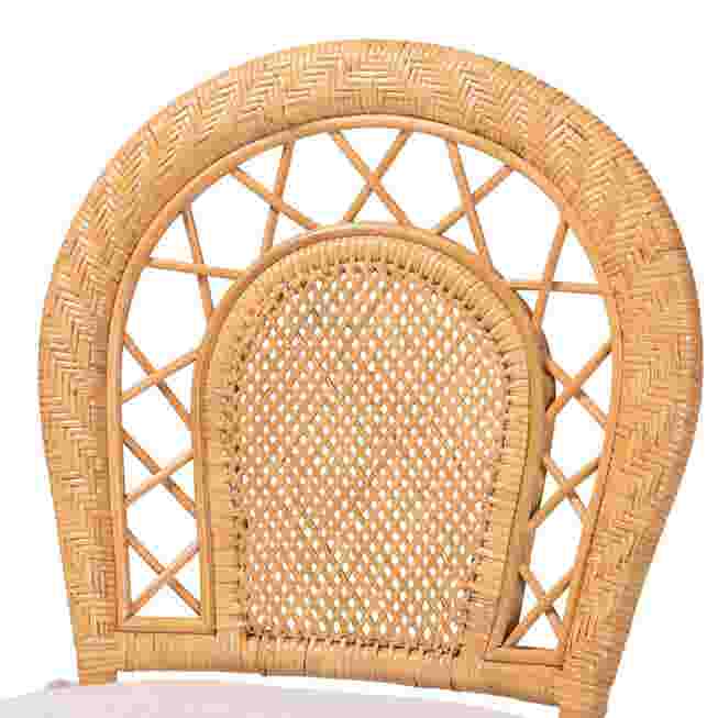 Close-up of rattan chair back weave and curved frame