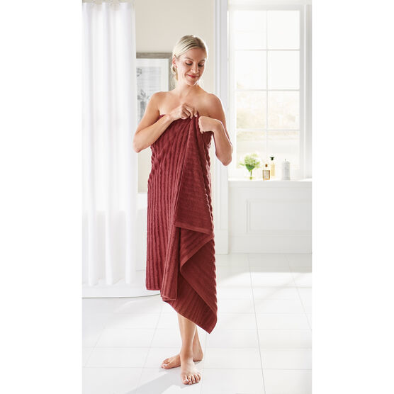 35" x 70" Oversized Bath Sheet - Ribbed Towel Collection, BURGUNDY, hi-res image number null