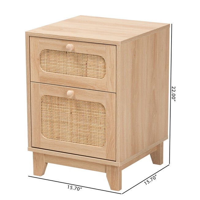 Elsbeth Mid-Century Modern Light Brown Finished Wood And Natural Rattan 1-Drawer End Table, , alternate image number 9