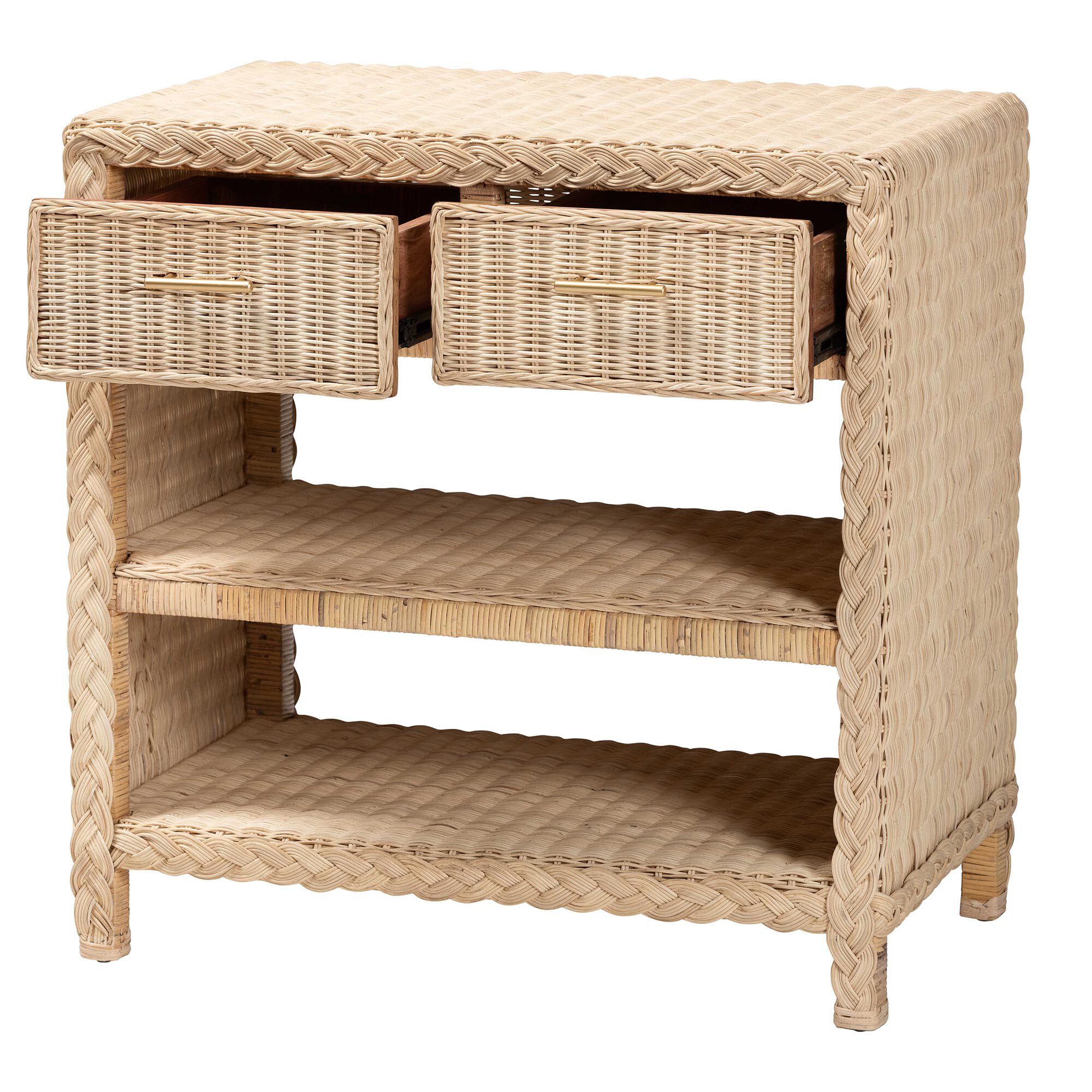Lanica Japandi Sun Bleached Rattan 2-Drawer Console Table, PALE, alternate image number 2