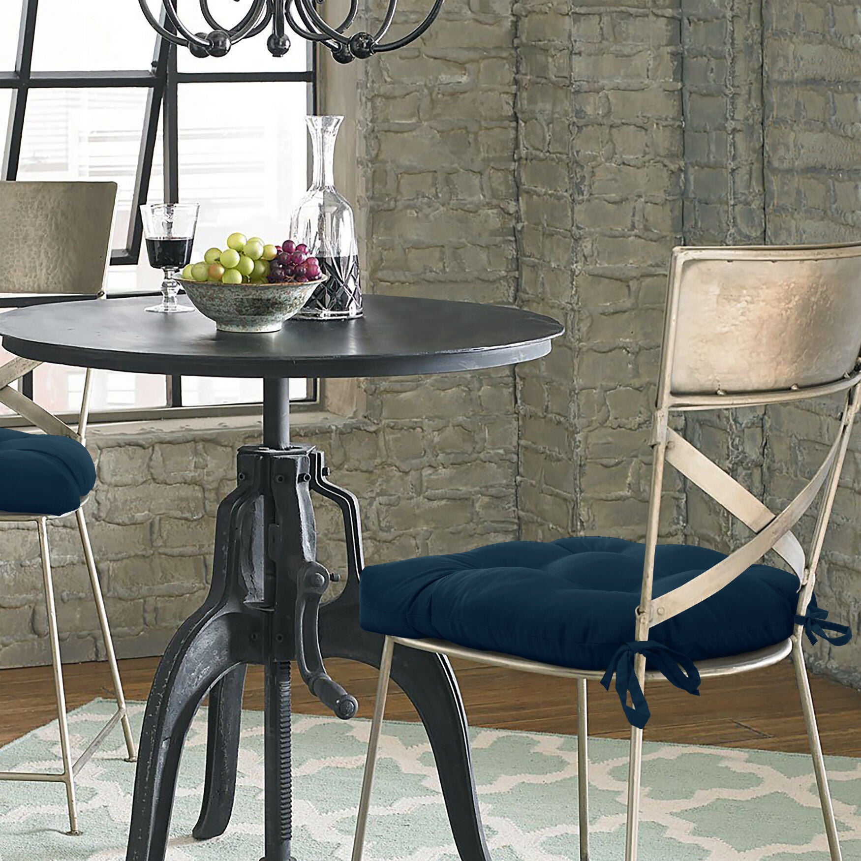 Tufted Chair Pad Pack Of 2 15 X 15, NAVY, hi-res image number 0