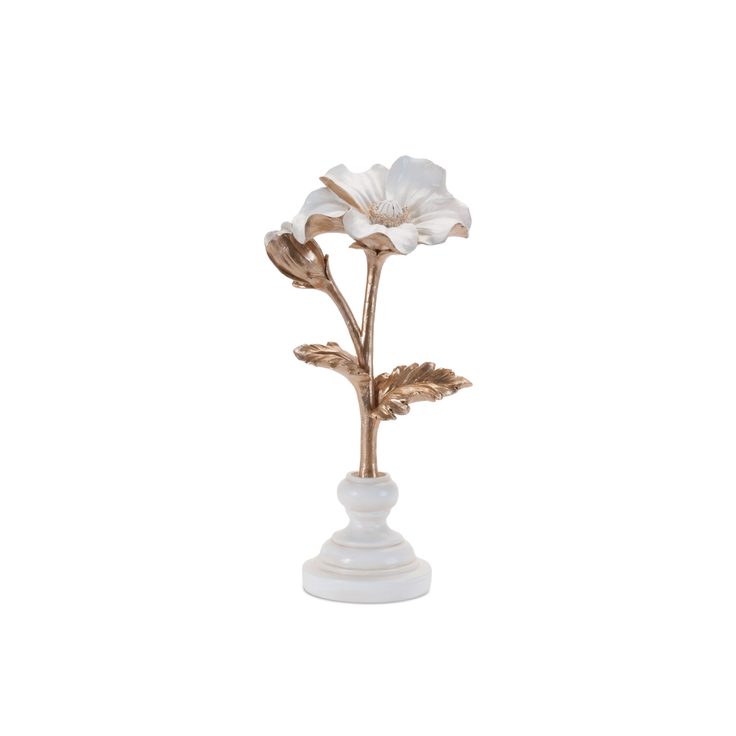 Ceramic Floral Stem Sculpture Set of 3, GOLD WHITE, alternate image number 1