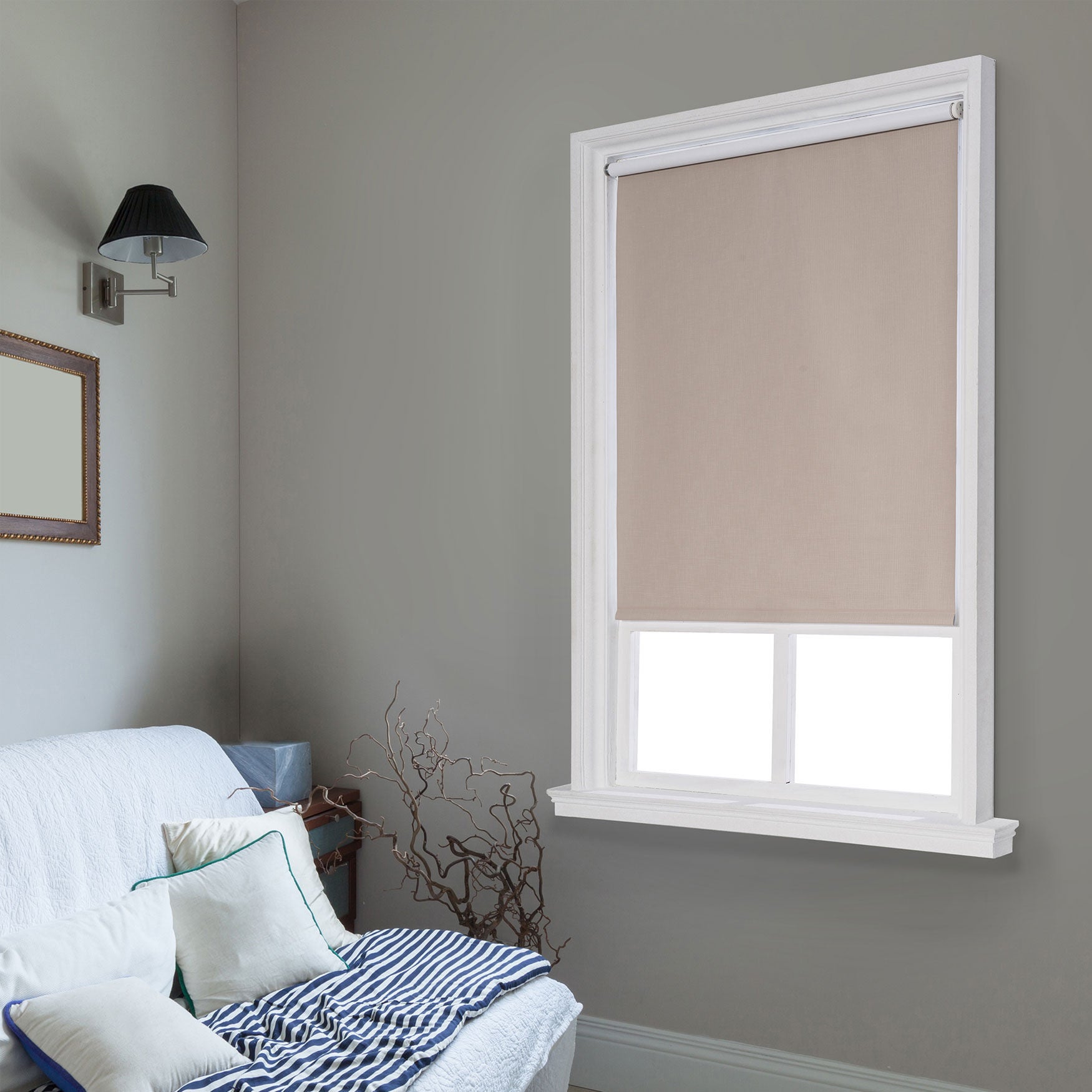 Cut-to-Width Spring Vinyl Roller Shade, SAND, hi-res image number 0