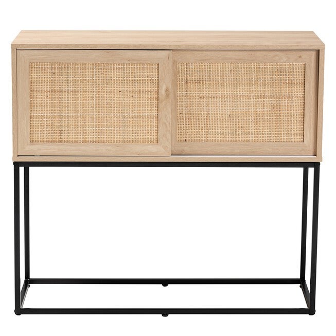 Amelia Mid-Century Modern Transitional Natural Brown Finished Wood And Natural Rattan Sideboard Buffet, , alternate image number 2