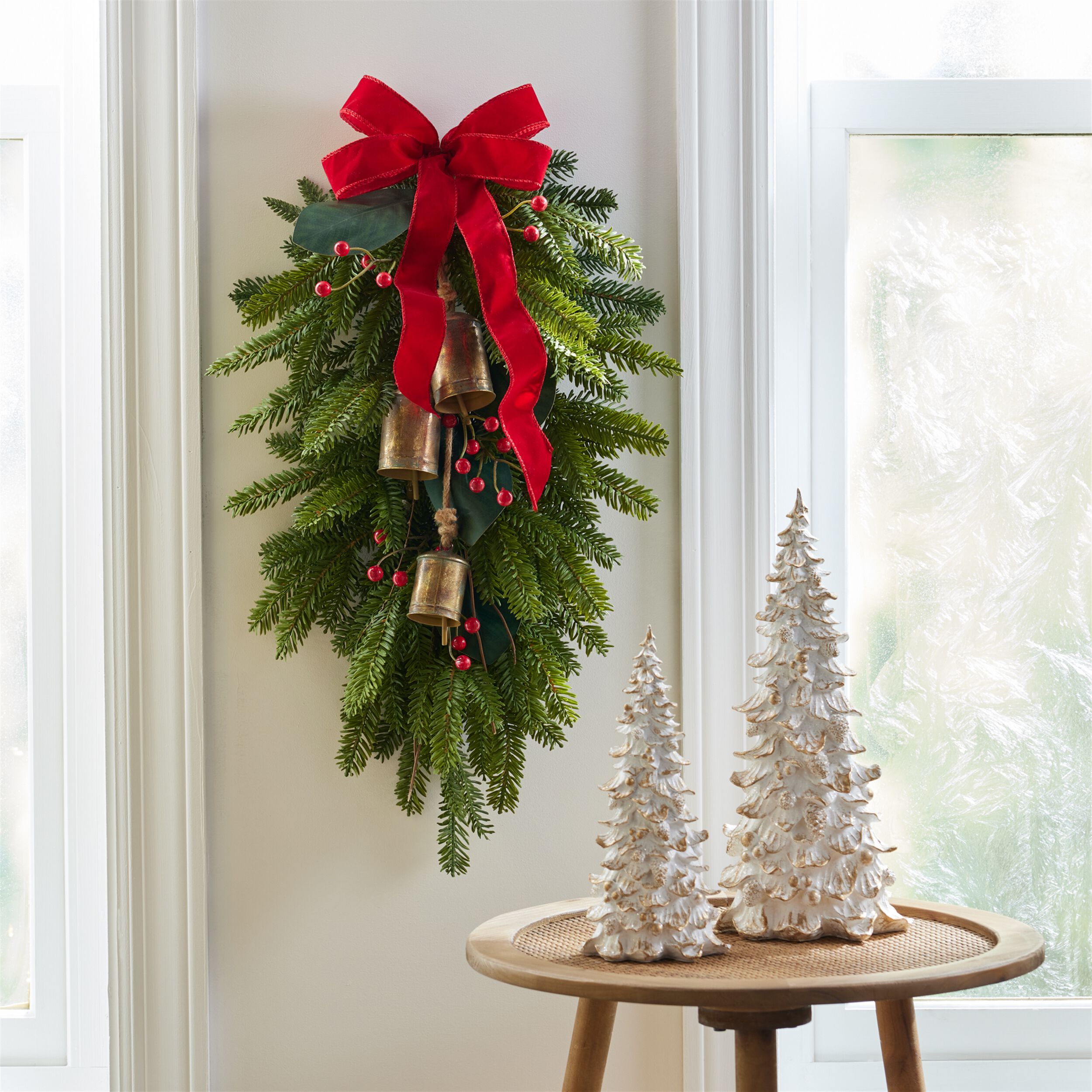 Fresh Touch Pine Swag with Bells and Bow 32 inchesL, UNKNOWN, alternate image number 1