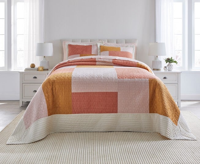 Modern Velvet Patchwork Bedspread, BLUSH, hi-res image number null