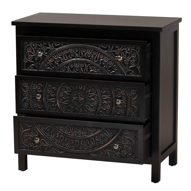 Yelena Classic And Traditional Black Finished Wood 3-Drawer Storage Cabinet, , on-hover image number null