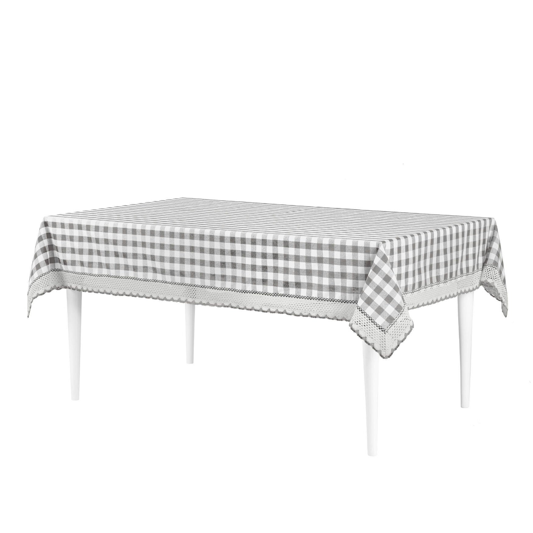 Buffalo Check Tablecloth - 60-in x 104-in, GREY, hi-res image number 0