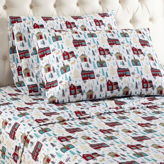 Micro Flannel® Winter Town Print Sheet Set, FLANNEL, hi-res image number 0