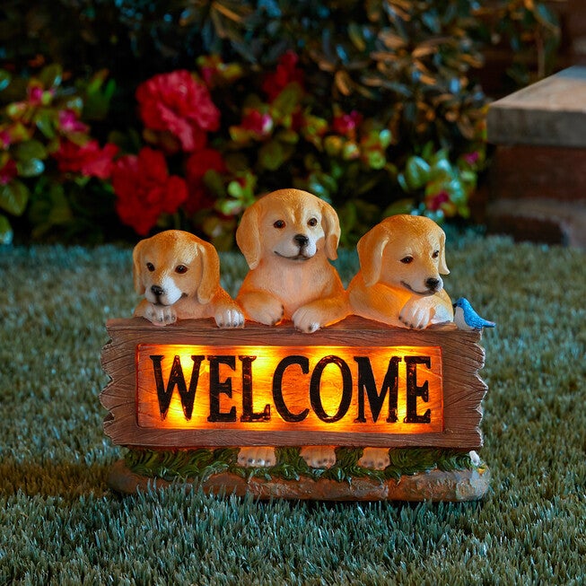 3 Dogs Solar Welcome Sign, BROWN, hi-res image number 0