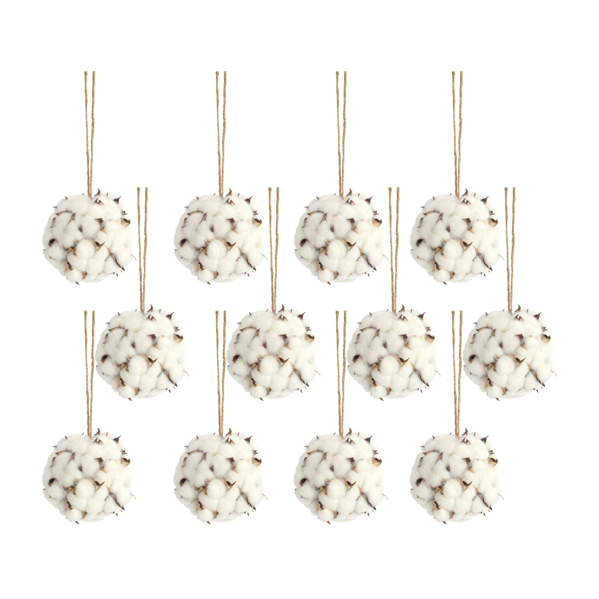 Cotton Orb (Set of 12) 4.5 inchesD Foam/Polyester, WHITE/BROWN, hi-res image number 0