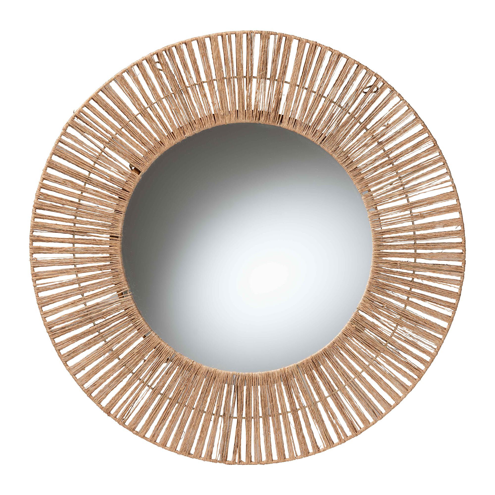 Leala Modern Bohemian Metal and Natural Brown Seagrass Accent Wall Mirror, NATURAL BROWN, alternate image number 2