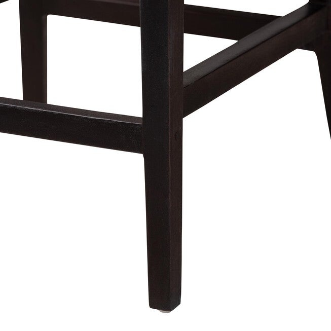 Lingga Modern Bohemian Dark Brown Mahogany Wood And Natural Rattan Counter Stool, , alternate image number null