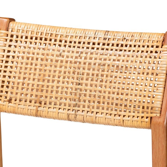 Close-up of natural rattan woven backrest panel with wood border