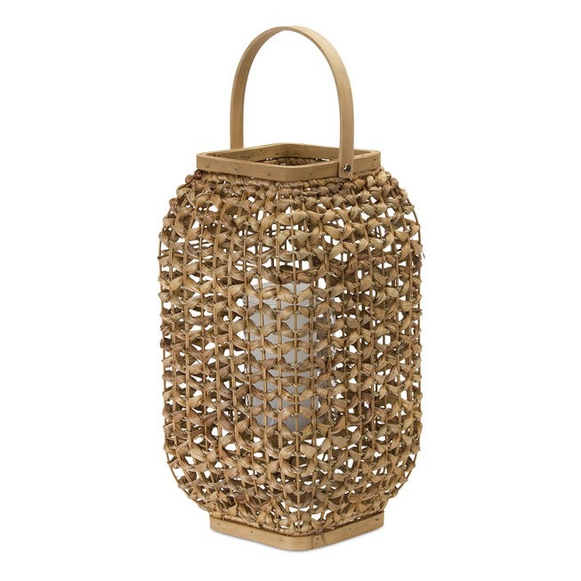 Lantern 21.5 inchesH Wicker/Glass, BEIGE/BROWN, hi-res image number null