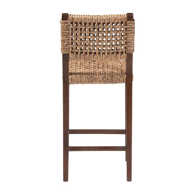 Rear/back view of a woven seagrass bar stool
