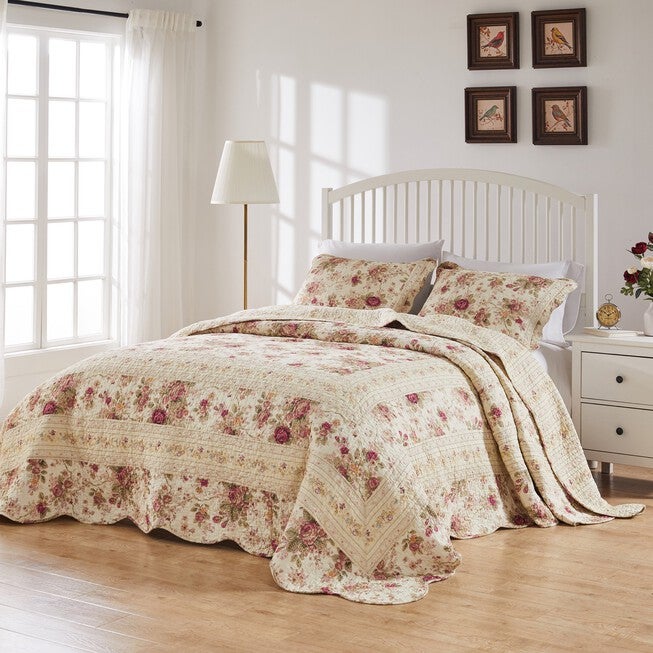 Antique Rose Bedspread Set, ECRU, hi-res image number null
