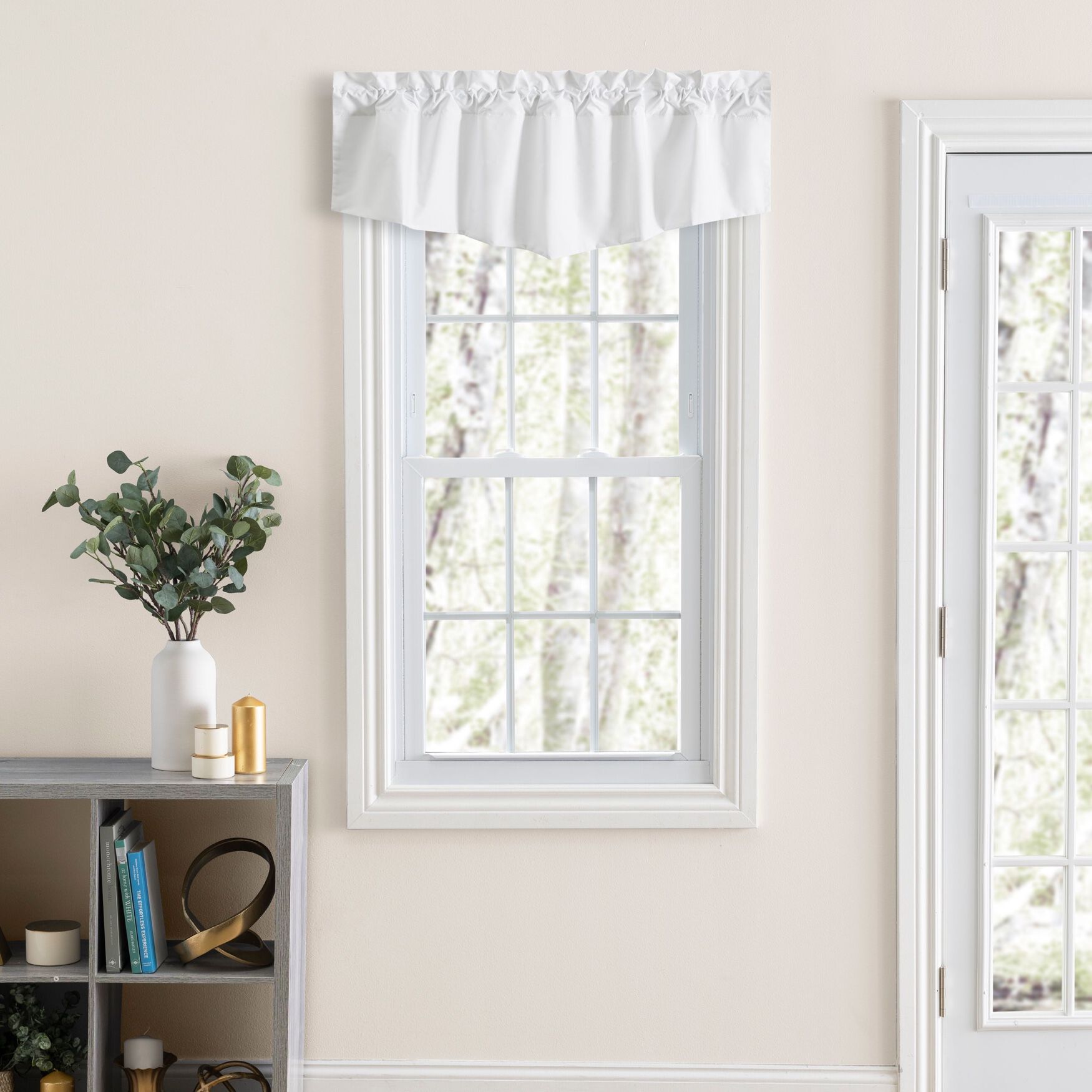 Classic Tailored Curtain Lined Tapered Valance, WHITE, hi-res image number 0