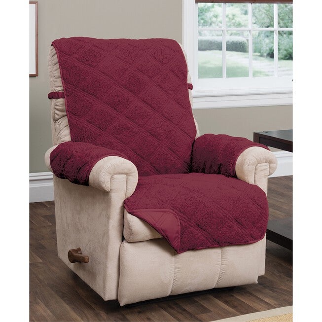 Hudson Reversible Sherpa to Microfiber Recliner Furniture Cover, BURGUNDY, hi-res image number null