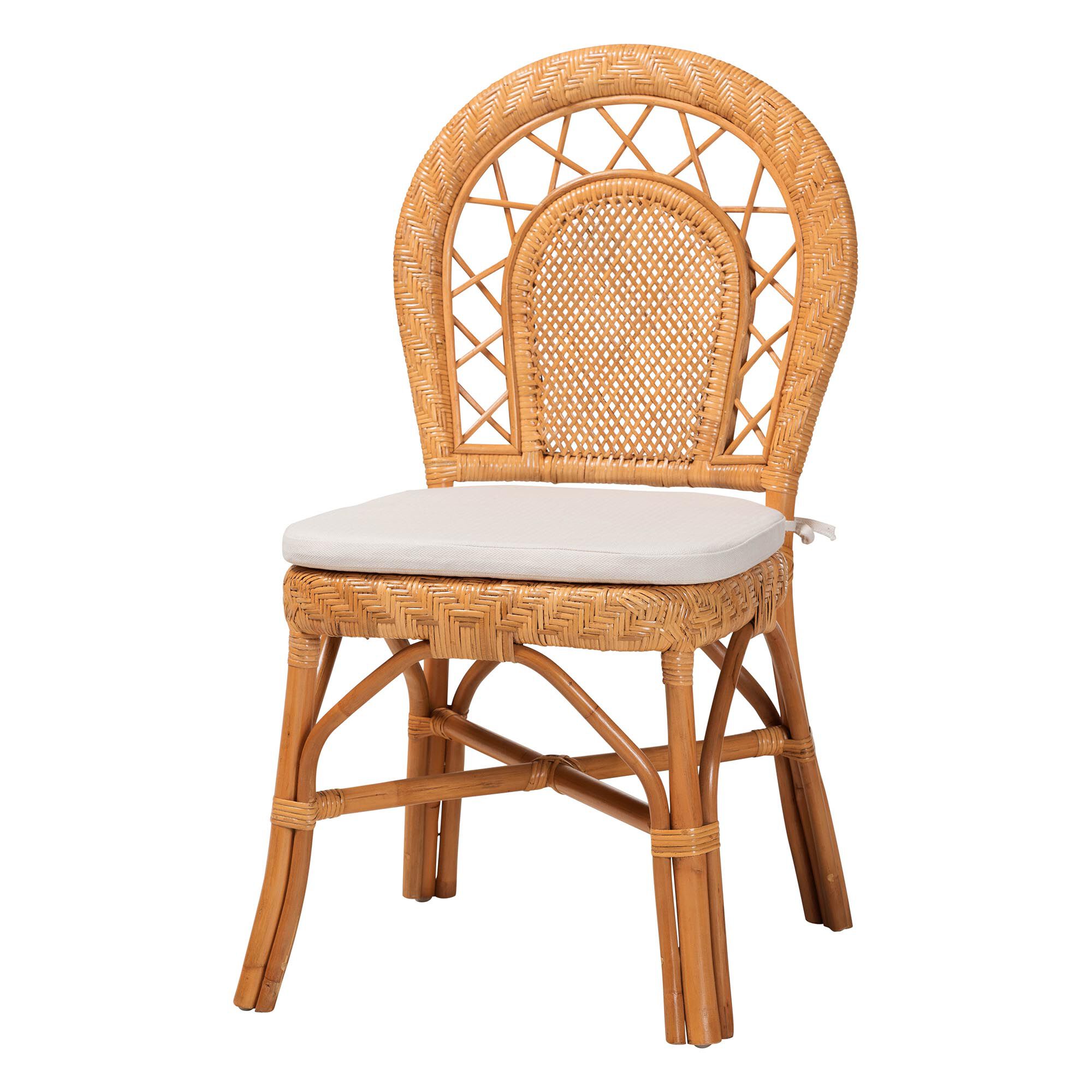 Adam Natural Rattan Dining Chair with Curved Backrest and Removable Cushion, HONEY, alternate image number 1