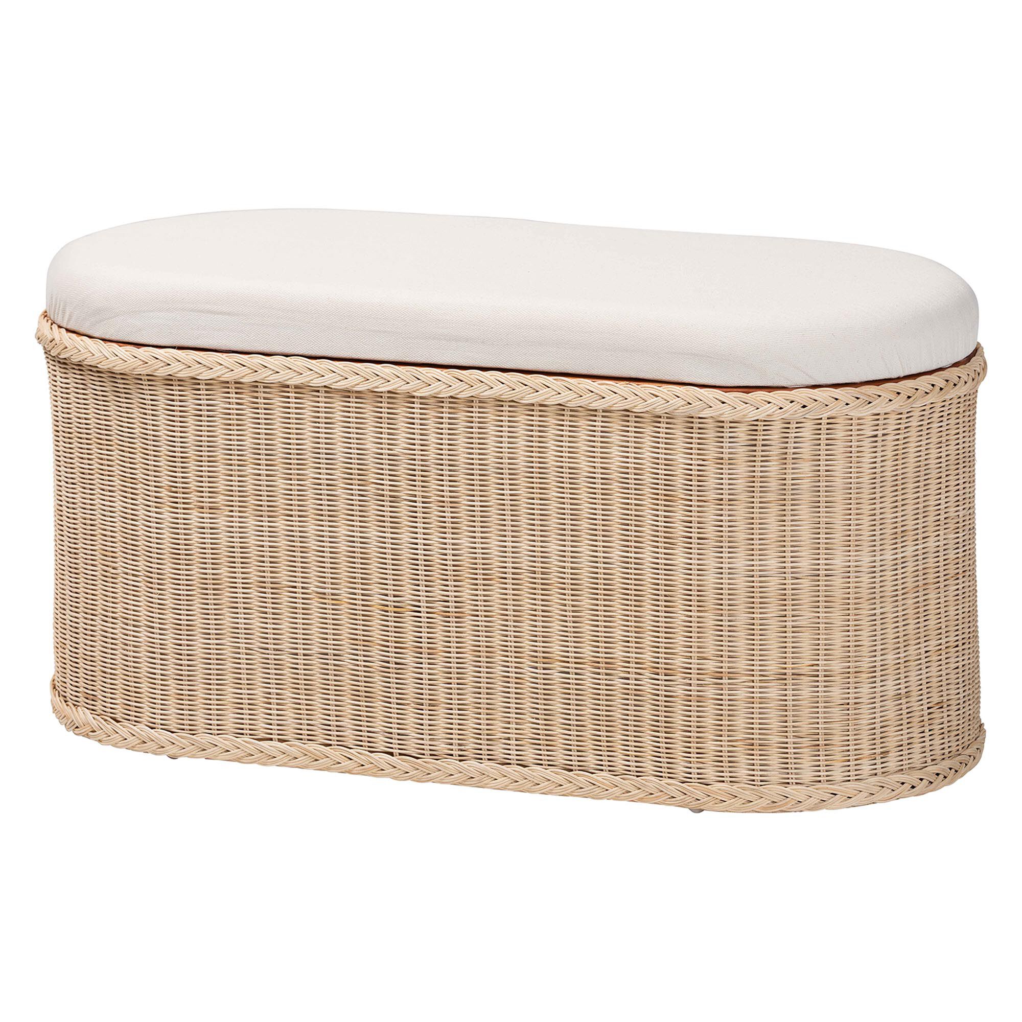 Barid Braided Natural Rattan Storage Bench, Oval, NATURAL, alternate image number 1